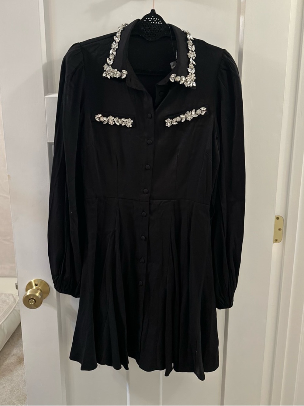 Fashion Nova Black Long-Sleeve Dress with Crystal Trim